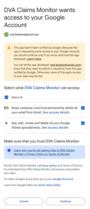 Google authorisation step 5