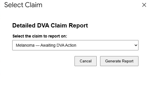 Detailed DVA Claim Report selection