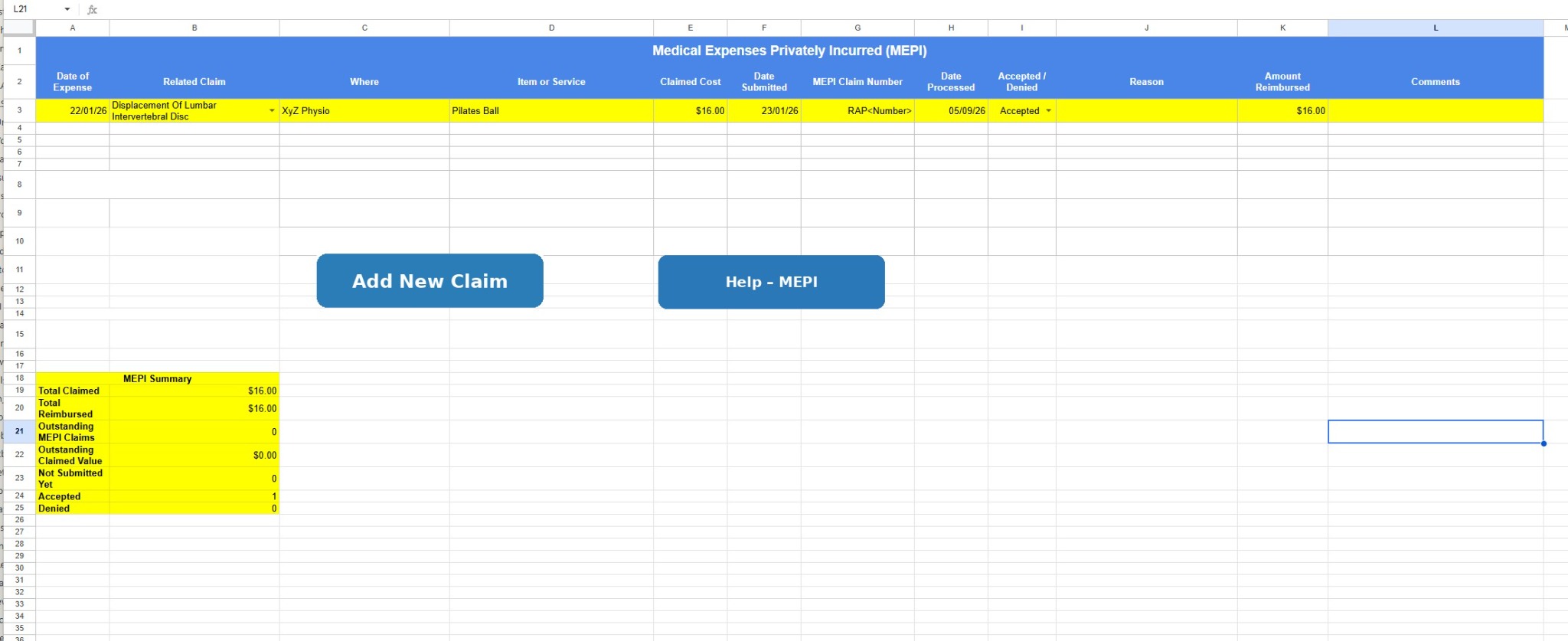 DVA MEPI sheet