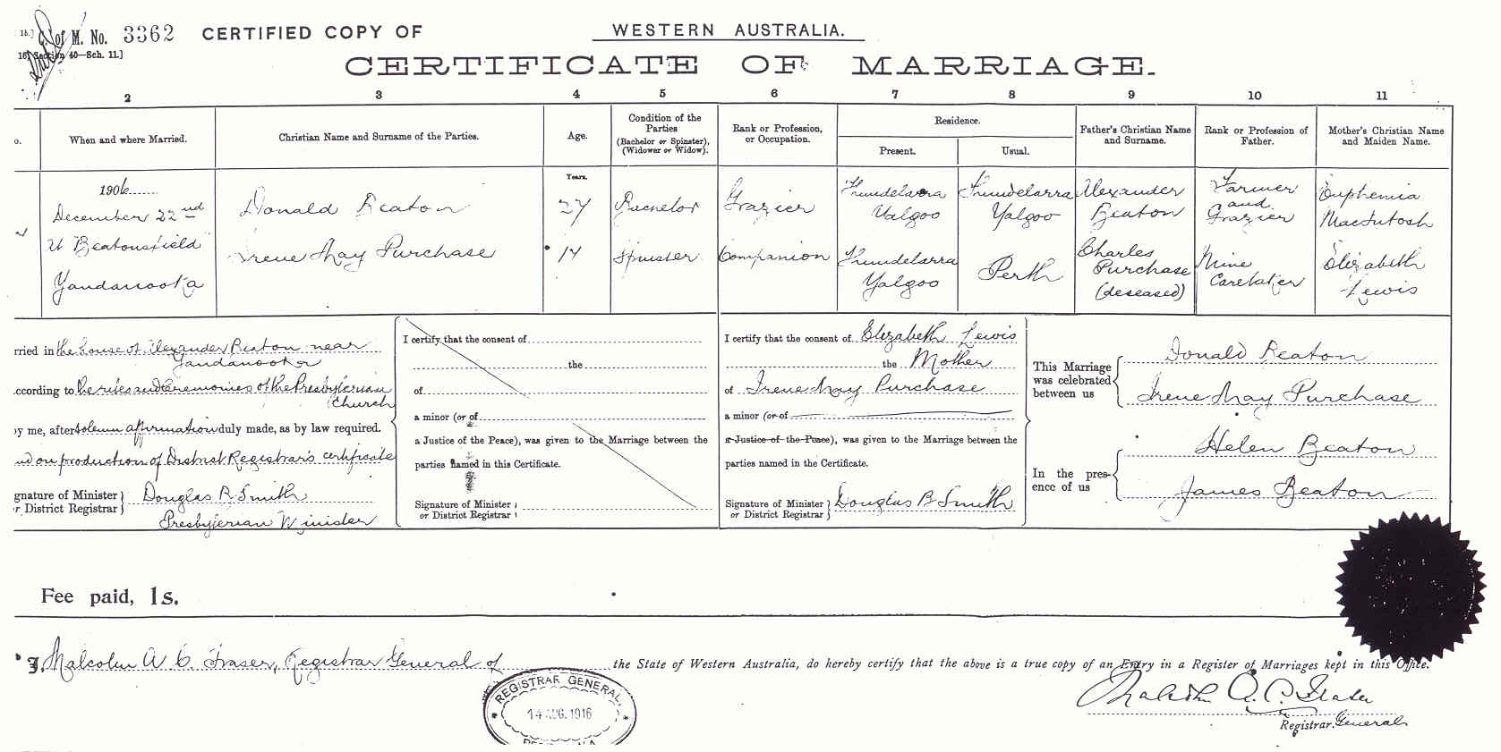 Marriage Certificate Don Irene