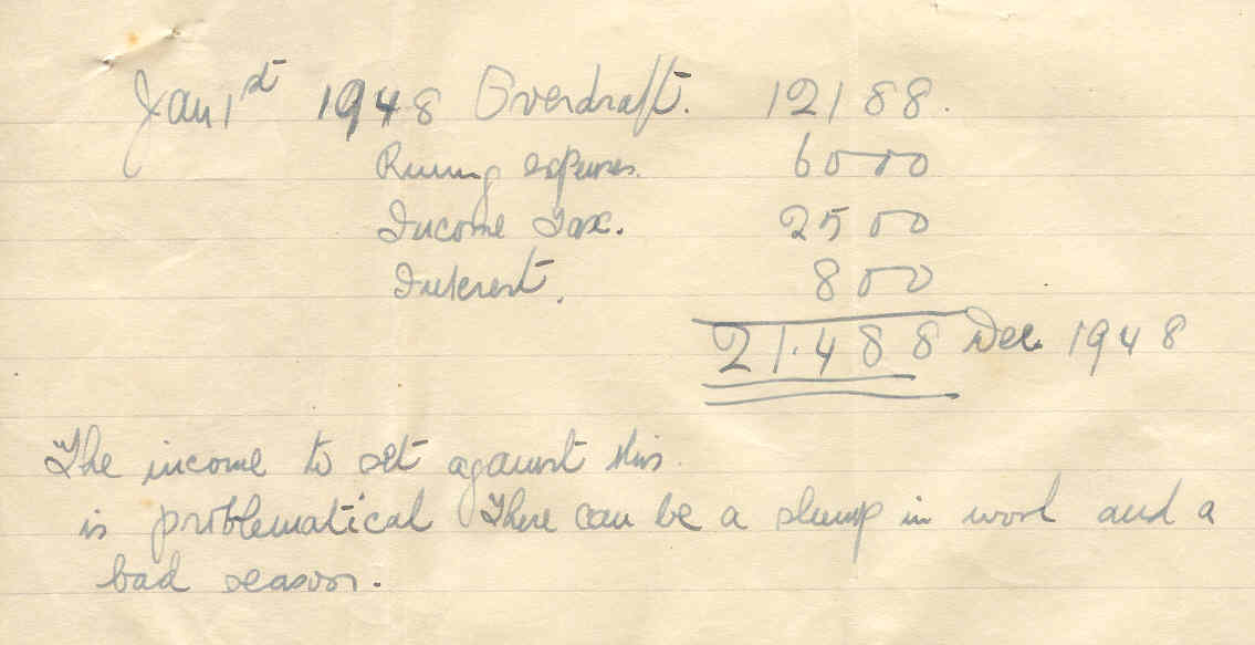 Jack’s figures given to Don Snr, Don Jnr and Duncan in August, 1947.