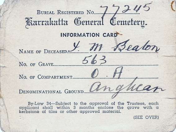 Karrakatta General Cemetary Location nocie