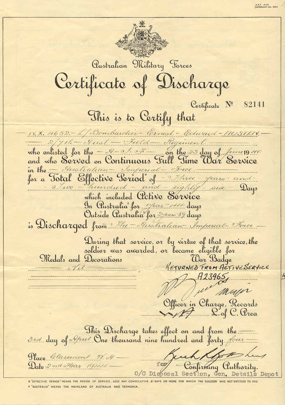 Certificate of Discharge