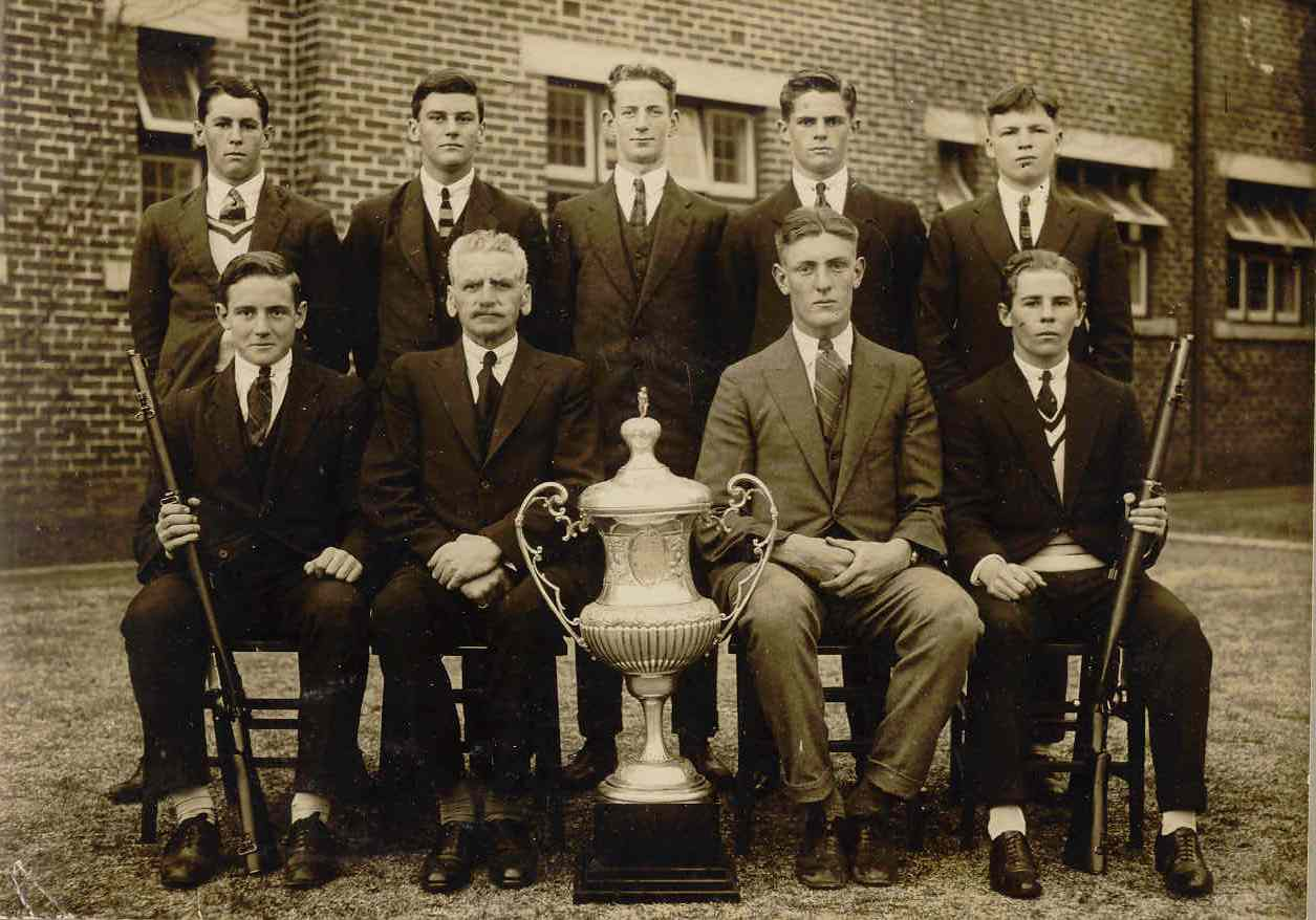 Guildford Grammar Shooting Team.1926 Standing Left: Don Beaton,T Hammand, K.Rae,T.Hardie,R.Darragh. Seated Left:O.Fry, G.Douglas,John Lefroy,I Matson.