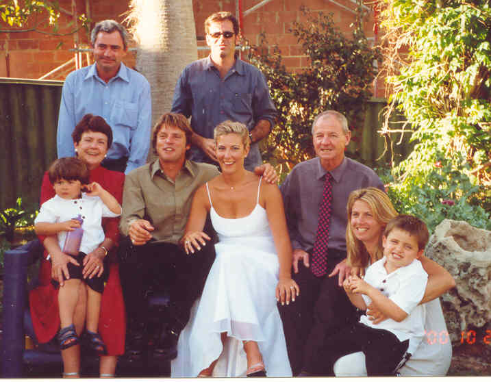 October, 2000. Standing:Bruce Campbell, Justin Jerenic Seated:Elizabeth with Noah, David, Veronica, Anthony, Alison with Coe..