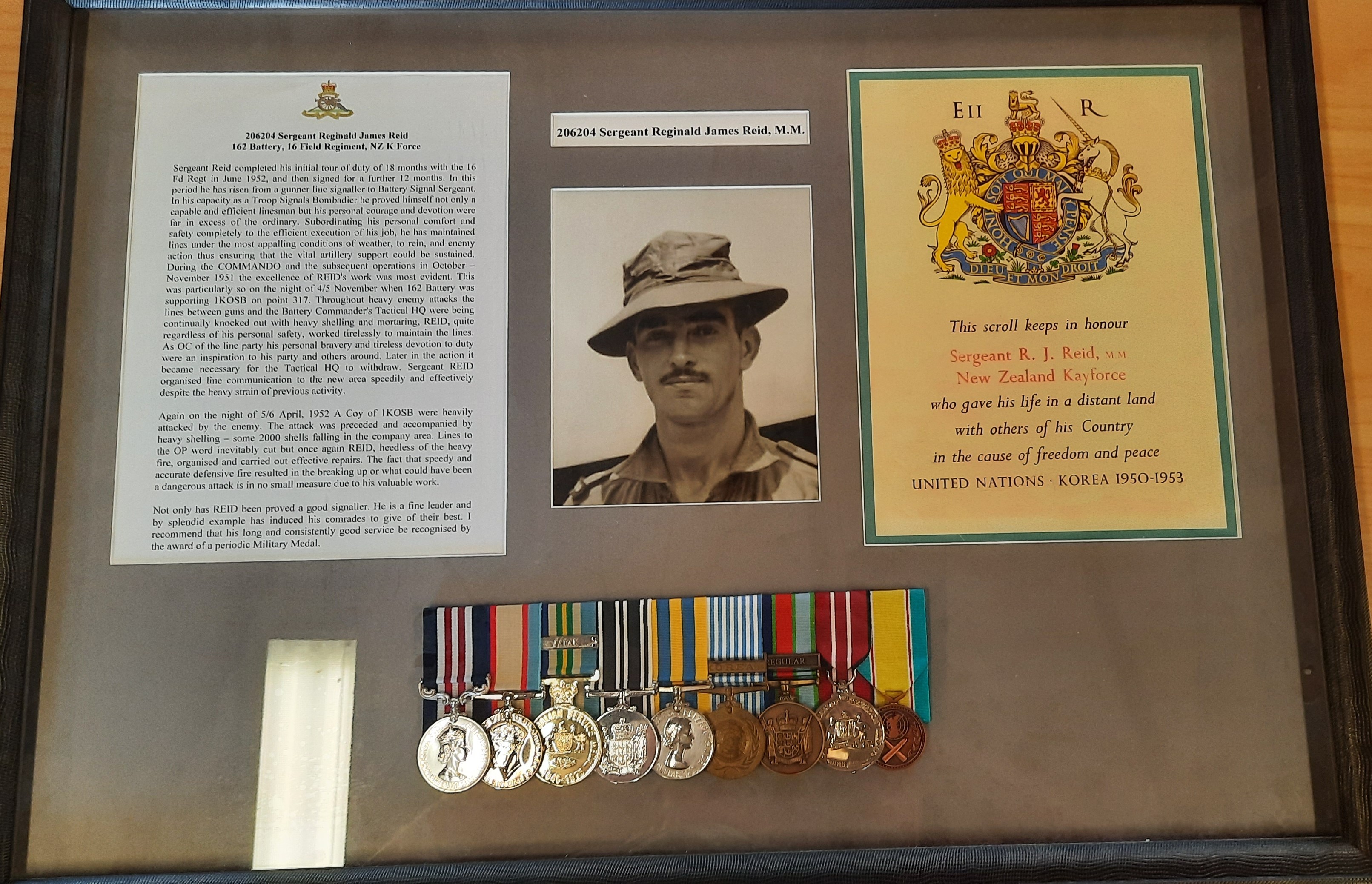Reginald James Reid's medals and Military Medal citation