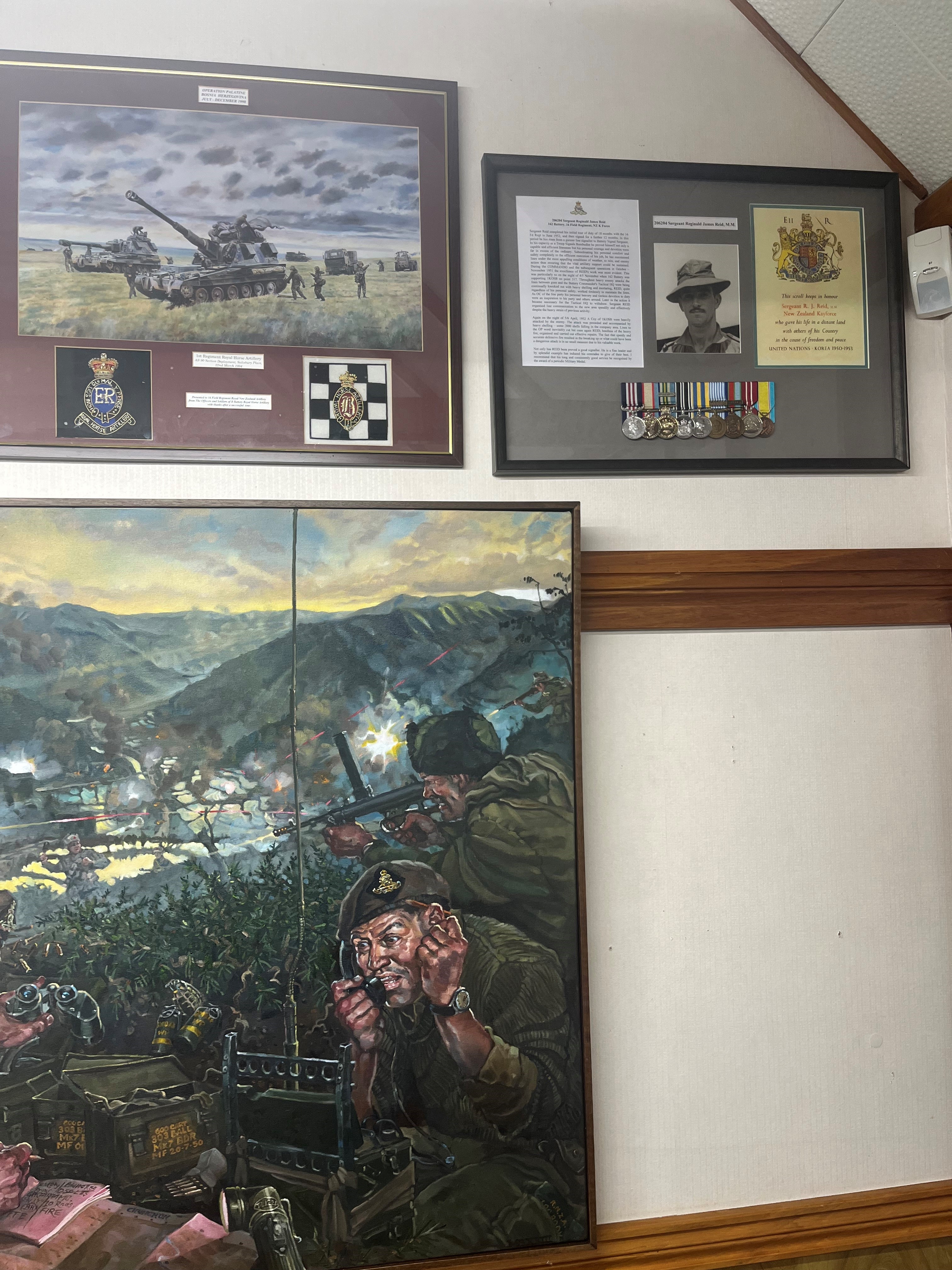 Reginald James Reid's medals and citation displayed at 16th Field Regiment headquarters